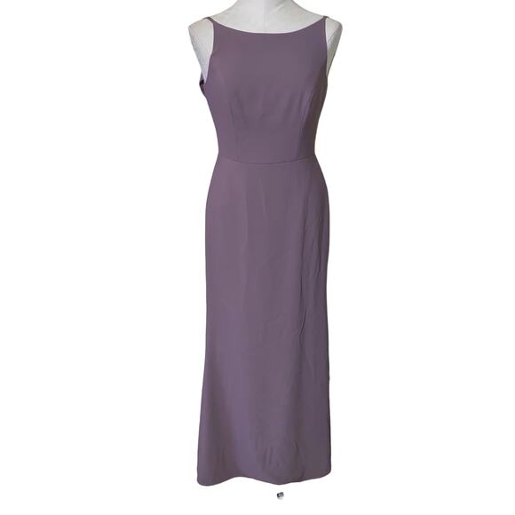 Dessy Group Bateau Neck Open Cowl Back Trumpet Gown in French Truffle Size 6R - Picture 7 of 14